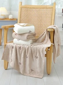 1入組針織面料浴巾或毛巾小熊刺繡毛巾健身房酒店 - 白色 - 查看 7