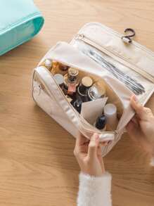 Bolsa De Almacenamiento Portátil Para Viajes, Bolsa De Maquillaje, Bolsa De Artículos De Tocador, Suministros Escolares, Cosas Para La Universidad, Para Estudiantes, Bolsa Esencial Para Viajes En Crucero, Bolsa De Playa, Toalla De Playa Organizador, Accesorios De Playa, Bolsas Para Vacaciones, Esenciales Para Fiestas De Verano, Para Vacaciones - Beis - Ver 6