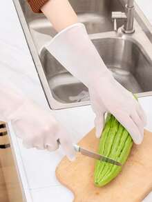 1pc PVC Household Glove, Modern White Waterproof Dishwashing Glove For Household - White - View 4