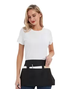 1pc Polyester Apron, Black Cooking Apron For Coffee Houses - Black - View 1