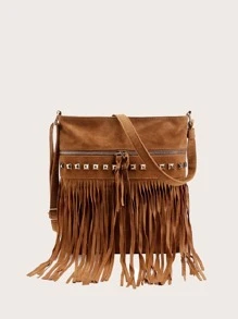 Túi Crossbody Nữ mép màu trơn Đúng mốt - màu nâu - Xem 1
