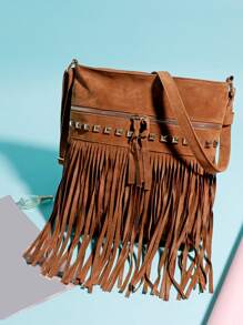 Túi Crossbody Nữ mép màu trơn Đúng mốt - màu nâu - Xem 6