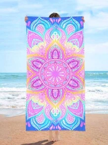 1入組曼陀羅圖案沙灘巾纖維矩形旅行沙灘巾適合游泳潛水夏季 - 彩色 - 查看 1