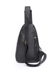 Mini Zipper Bum Bag Black Sling Bag - Black - View 6