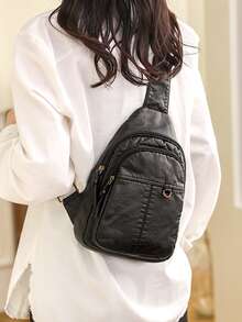Mini Zipper Bum Bag Black Sling Bag - Black - View 7