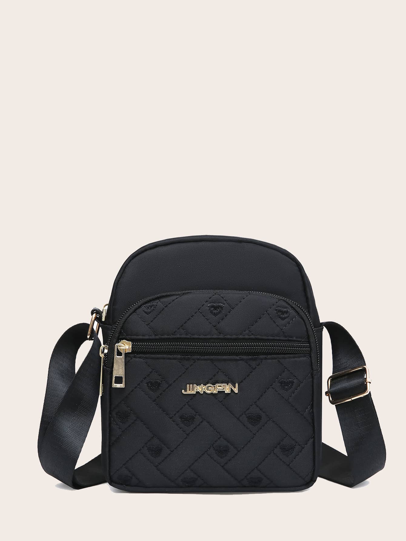 Mini Heart Embroidered Letter Decor Square Bag - Black - View 1