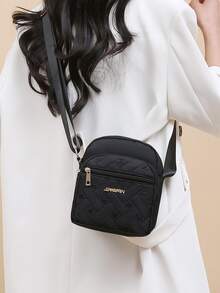 Mini Heart Embroidered Letter Decor Square Bag - Black - View 2