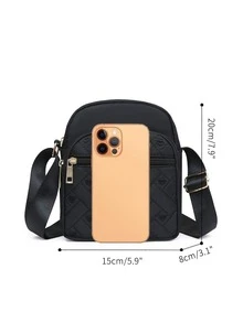 Mini Heart Embroidered Letter Decor Square Bag - Black - View 3