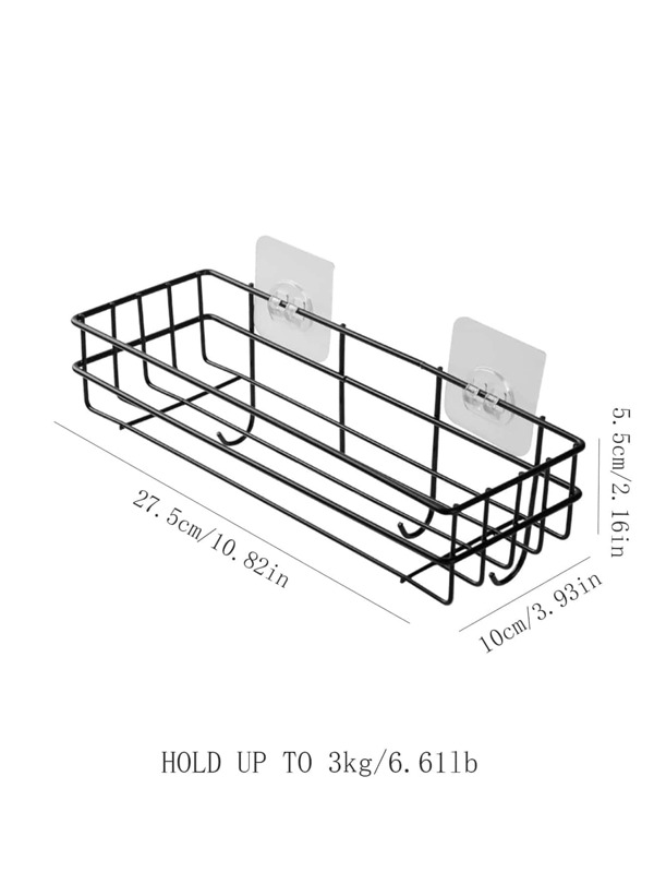 1pc Iron Bathroom Storage Rack, Black Punchfree Shelving Storage Unit