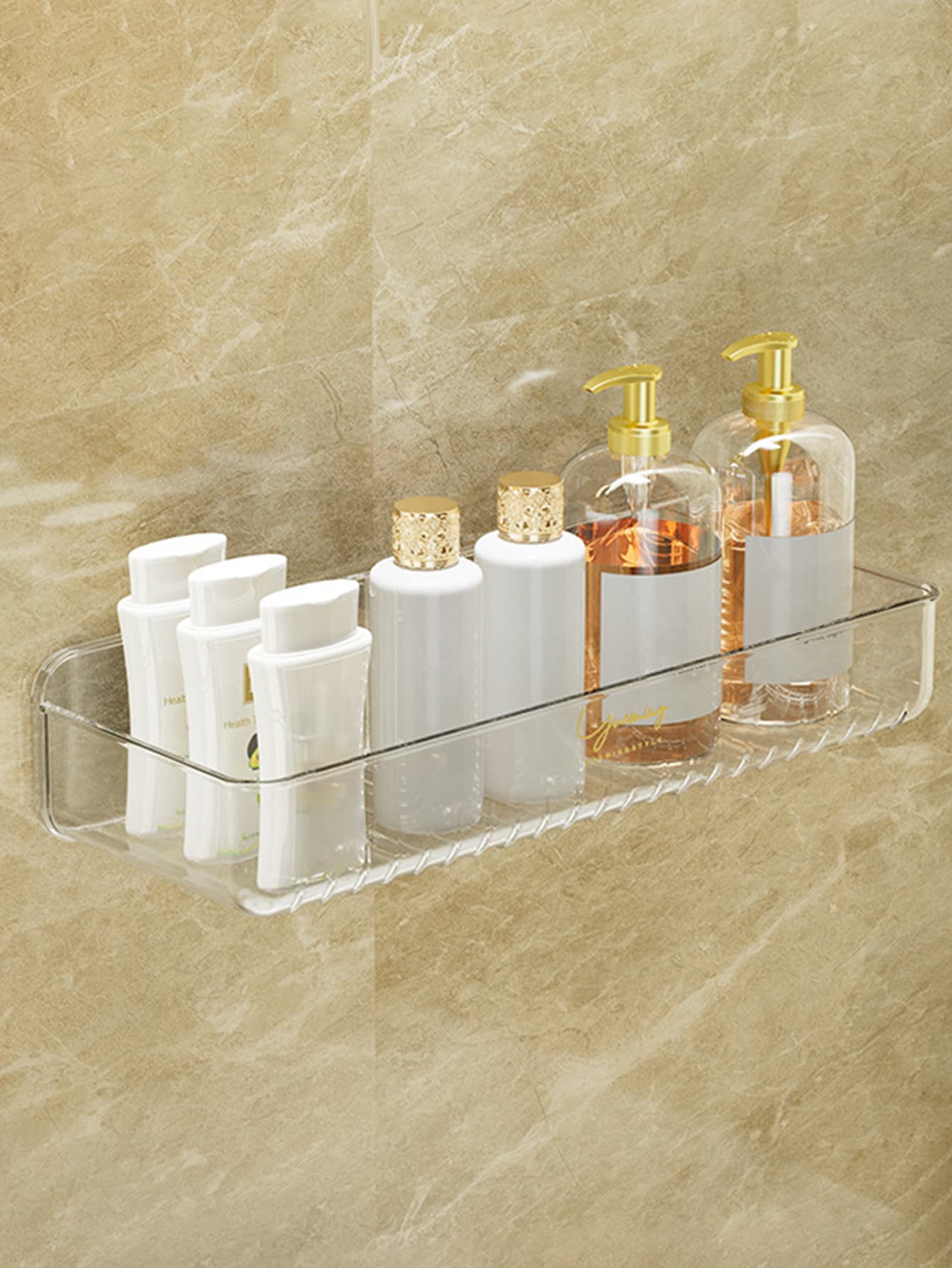 1pc Plastic Lotion Storage Rack, Clear Wall Mounted Punch-free Shelving Storage Unit For Bathroom Laundry - Clear - View 1