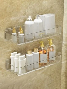 1pc Plastic Lotion Storage Rack, Clear Wall Mounted Punch-free Shelving Storage Unit For Bathroom Laundry - Clear - View 4