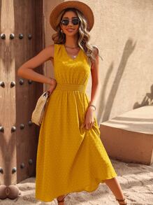 Breezaya Swiss Dot A-line Dress - Yellow - View 1