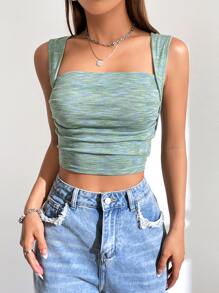 SHEIN Unity Top tank crop de space dye fruncido - verde menta - Ver 4