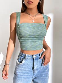 SHEIN Unity Top tank crop de space dye fruncido - verde menta - Ver 5
