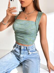 SHEIN Unity Top tank crop de space dye fruncido - verde menta - Ver 3