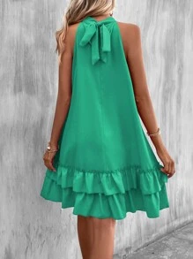 SHEIN VCAY Keyhole Neckline Ruffle Hem Tie Back Dress - Green - View 2