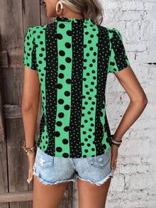 SHEIN LUNE Polka Dot Print Notched Neck Blouse - Multicolor - View 2