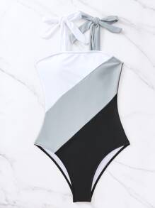 SHEIN Swim Phụ nữ một mảnh Thắt nút Khối Màu - Nhiều màu - Xem 3