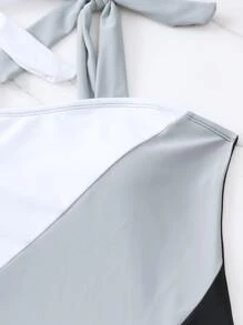 SHEIN Swim Phụ nữ một mảnh Thắt nút Khối Màu - Nhiều màu - Xem 4