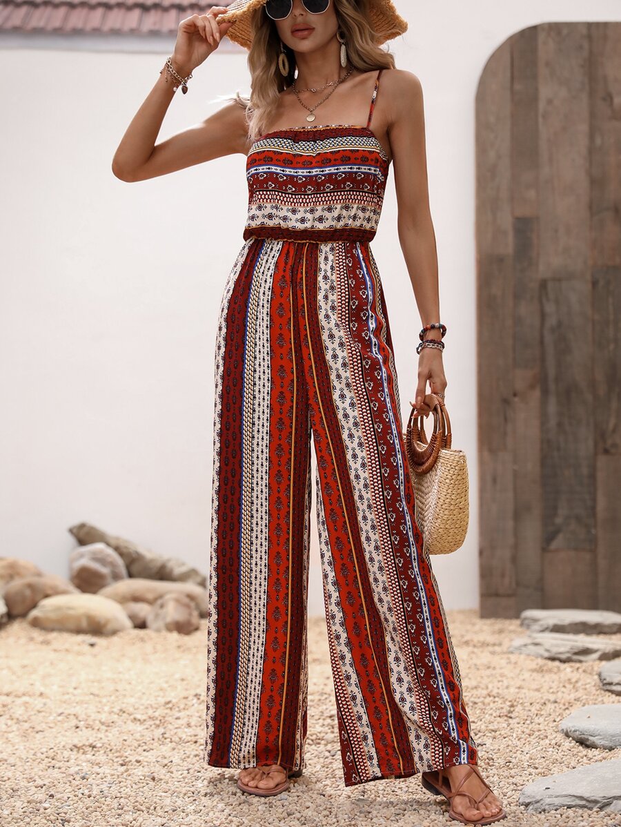 Breezaya Allover Print Wide Leg Cami Jumpsuit - Multicolor - View 1