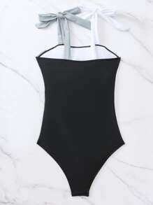 SHEIN Swim Phụ nữ một mảnh Thắt nút Khối Màu - Nhiều màu - Xem 6