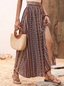 Breezaya Geo Print Split Thigh Skirt