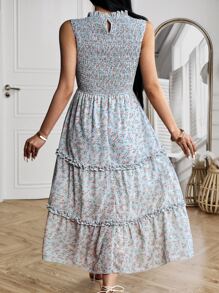 SHEIN VCAY Vestido con estampado floral bajo con fruncido - Celeste - Ver 2