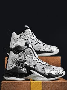 男士撞色前綁帶運動戶外網紗籃球鞋 - 彩色 - 查看 1