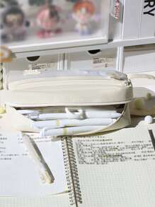 1pc Letter Graphic Pencil Case - Black - View 2