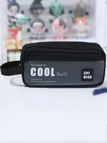 1pc Letter Graphic Pencil Case - Black - View 1
