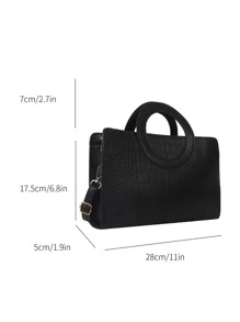 Đúng mốt , Tối giản , Giải trí , Dập nổi cá sấu Túi Vuông Cho cô gái , Cô gái tuổi teen - màu đen - Xem 3