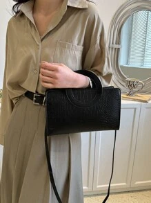 Đúng mốt , Tối giản , Giải trí , Dập nổi cá sấu Túi Vuông Cho cô gái , Cô gái tuổi teen - màu đen - Xem 7