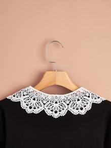 1 件蕾丝可拆卸领子，多功能装饰领子，蕾丝披肩领配珍珠纽扣和刺绣 - 白色 - 查看 2
