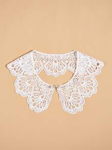 1 件蕾丝可拆卸领子，多功能装饰领子，蕾丝披肩领配珍珠纽扣和刺绣 - 白色 - 查看 3
