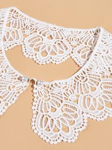 1 件蕾丝可拆卸领子，多功能装饰领子，蕾丝披肩领配珍珠纽扣和刺绣 - 白色 - 查看 4
