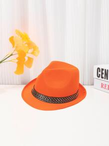 Tape Decor Straw Hat - Orange - View 1