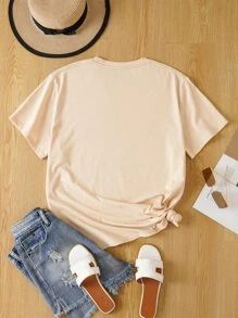 SHEIN Essnce Camiseta con estampado floral con mariposa - Albaricoque - Ver 2