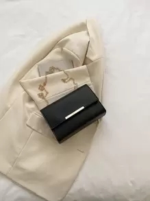 New Popular Small Square Bag With Chain Strap, Simple Solid Color Women's Crossbody Bag With Retro Casual Shoulder Bag, 2021 , Old Money - Black - View 6