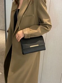 New Popular Small Square Bag With Chain Strap, Simple Solid Color Women's Crossbody Bag With Retro Casual Shoulder Bag, 2021 , Old Money - Black - View 7