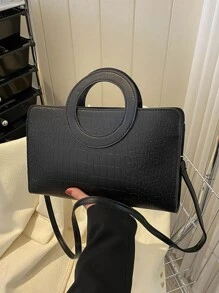 Đúng mốt , Tối giản , Giải trí , Dập nổi cá sấu Túi Vuông Cho cô gái , Cô gái tuổi teen - màu đen - Xem 8