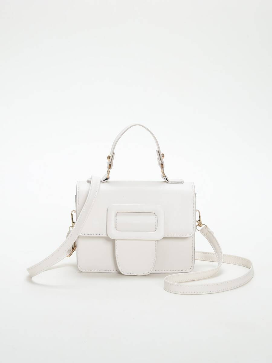 Bolsa cuadrada mini blanco minimalista con tira ajustable para diariamente - Beis - Ver 1