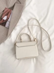 Bolsa cuadrada mini blanco minimalista con tira ajustable para diariamente - Beis - Ver 6