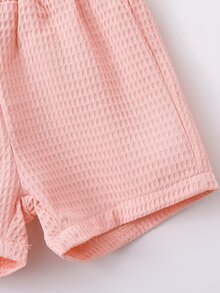 嬰兒素色荷葉擺背心上衣和短褲