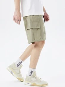 Manfinity Hypemode 男款鬆身貨物短褲,帶有翻蓋口袋和側邊束帶腰部 - 薄荷綠 - 查看 6