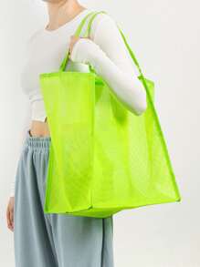 Yogodlns 霓虹青檸色鏤空沙灘旅行包女士單肩包大容量女購物手提包 - 青檸色 - 查看 2