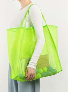Yogodlns 霓虹青檸色鏤空沙灘旅行包女士單肩包大容量女購物手提包 - 青檸色 - 查看 4