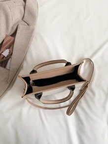 Túi đeo chéo Nữ Khối Màu Đôi tay cầm Giải trí - Màu Khaki - Xem 3