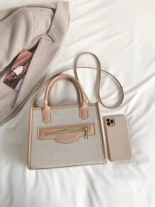 Túi đeo chéo Nữ Khối Màu Đôi tay cầm Giải trí - Màu Khaki - Xem 7