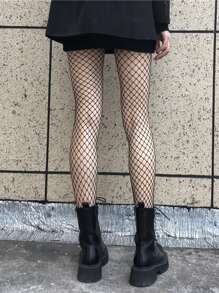 Solid Fishnet Tights - Black - View 2