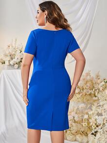 MUXXN Plus Ruched Ruffle Trim Dress - Royal Blue - View 2